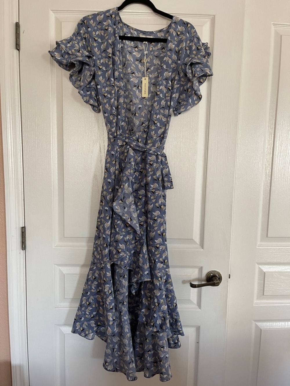 Max Studio Blue Floral Wrap High-Low Dress